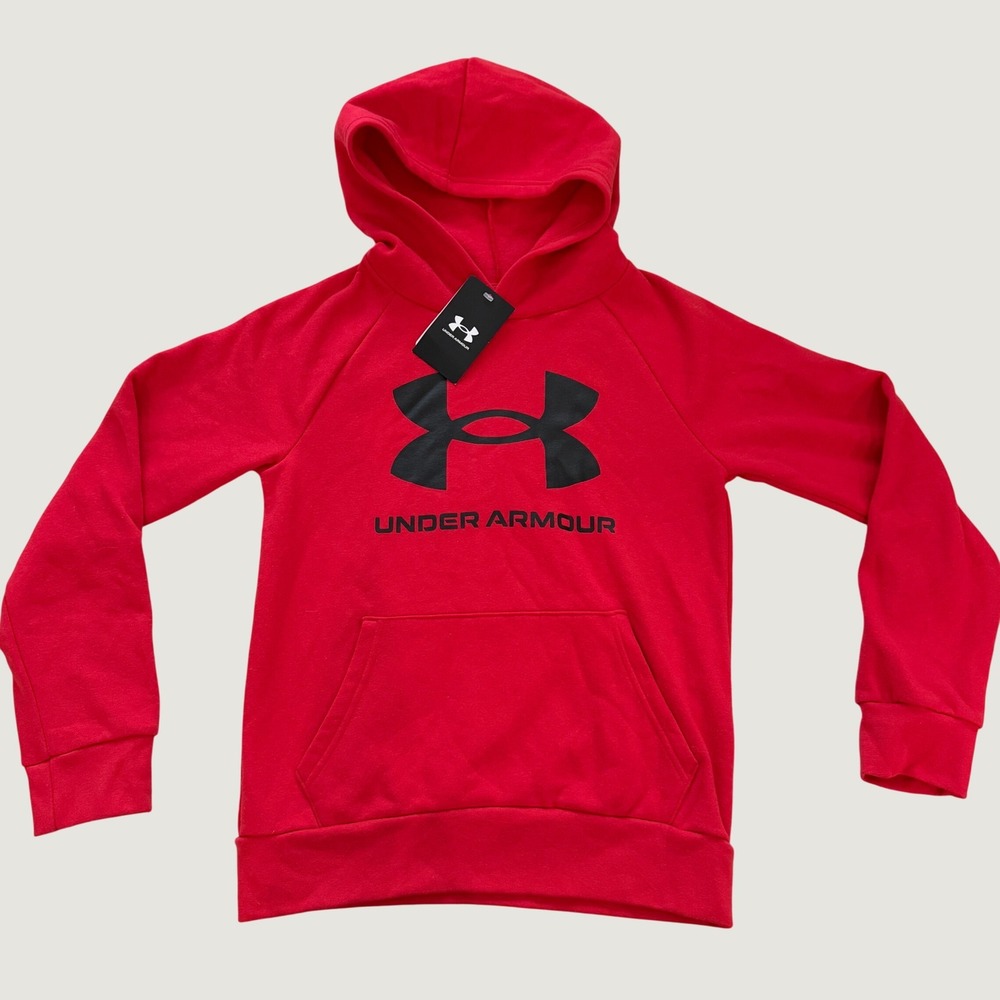 Under Armour Kids Red ColdGear Pullover Logo Hoodie Sweatshirt Size YMD